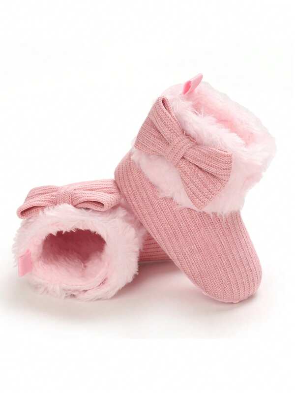 Rosa warme Schneestiefel mit süßer Schleife, geeignet für Neugeborene und Kleinkind Herbst/Winter