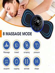 Rechargeable Portable Mini Neck Massager, Electric Neck Massage Pad, Relieve Shoulder & Neck Stress, EMS Microcurrent Neck Massage Patch, 8 Modes And 19 Intensities - Blue - View 6
