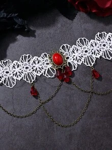 1 件复古哥特式蕾丝臂链，泪珠流苏多层手链链适合女性日常穿着、舞会派对装扮 - 臂鏈 - 查看 6