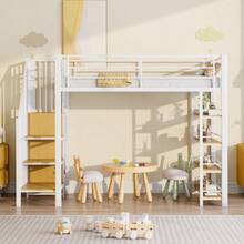 Loft Bed 90x200 Cm – Space-Saving & | Integrated Wardrobe With Storage Space | & High Safety Fence Design | White Single Bed & Youth Bed - White - View 7
