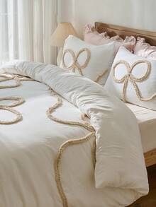 Bộ chăn ga gối đệm thêu hoa mềm mại và thoải mái 3 món, thoáng khí 100% polyester, khóa kéo bốn mùa, có thể giặt bằng máy, cỡ đôi/toàn bộ/quý bà/vua - Bộ đồ giường phòng ngủ (Không bao gồm ruột chăn) - trắng - Xem 6