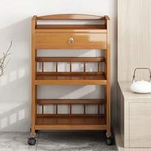 Soporte Para Microondas De 3 Niveles, Carritos Utilitarios Rodantes Con Cajón, Mesa Auxiliar De Madera Con Ruedas, Barra De Servicio Rodante De Tres Capas, Retro Organizador De Estante Para Panaderos, Mesa Auxiliar Moderna Para Restaurante, Hotel, Dormitorios - Caqui - Ver 11