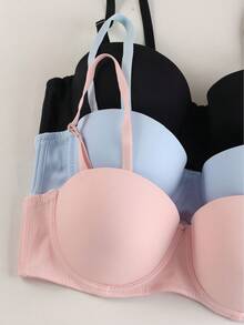 3 pezzi Reggiseni di supporto con ferretto, di colore tinta unita semplice, stile fisso comodo per le donne - Multicolore - Visualizzare 4