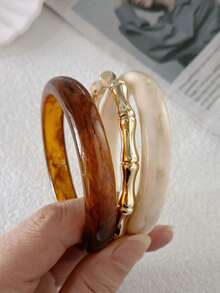 LADYCOCO Set de 3 piezas de pulseras de resina y acrílico de color ámbar vintage con nudos de bambú dorados. (Puede haber una ligera diferencia de color y textura entre la imagen y el producto real). (Por favor, revise cuidadosamente el tamaño y la circunferencia del brazo antes de comprar). (Consulte el cuadro de tallas en la imagen de detalles) - Multicolor 3 - Ver 5