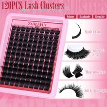 Zanlufly Volume Lash Clusters Spiky Eyelash Clusters 120 Pcs Thick Cluster Eyelash Extensions With Band 10-16mm Handmade Reusable Individual Eyelashes D Curly Lash Extension At Home - 貓眼 - 查看 10