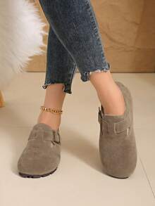 新款秋季时尚乐福穆勒拖鞋，毛绒鞋 - 卡其色 - 查看 4