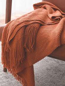 1 Diamond Grid Textured Knit Throw Blanket, Soft And Comfortable, Suitable For All Seasons, Suitable For Sofa, End Of Bed, Travel, Home Decor - Mixed Color Geometric Pattern, Acrylic Fabric - Caramel hạt ngô - Xem 4