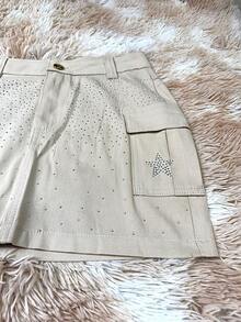 Women's Cargo Skirt With Star Rhinestone Shine - 米色 - 查看 6