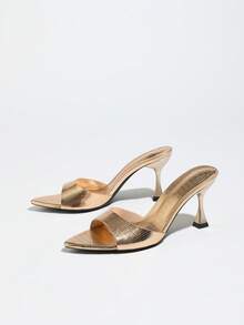 女士香槟色尖头细高跟凉鞋，闪亮迷人，适合派对、宴会、海滩，时尚优雅 - 香檳色 - 查看 7