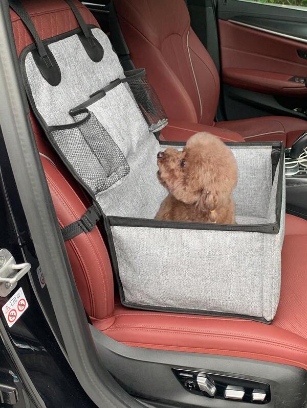 1 pieza Cesta para mascotas para asiento del pasajero de color gris carbón, resistente a arañazos con bolsa de almacenamiento