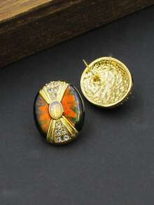 1 Pair Vintage Jewelry French Romantic Elegant Earrings, Retro Versatile Enamel Gradient Color High-End Inlaid Glass Stud Earrings - Multicolor - View 5