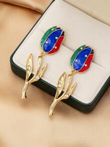 1 par de pendientes colgantes de flor de tulipán retro versátiles