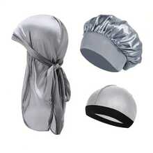 Awegeo 3pcs Kids Headscarf/Durag/Wave Cap - Solid Color Smooth Satin Fashion Casual Breathable Pirate Scarf/Wave Cap - 3Pcs - View 8