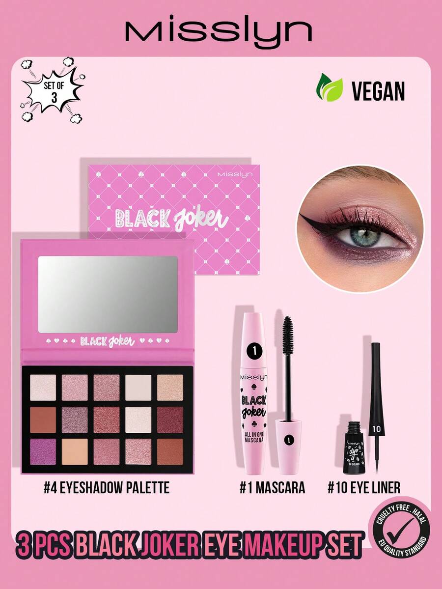 MISSLYN-3PCS Black Joker Eye Makeup Set, Black Joker All In One Mascara, Multi-Effect In One, One Multi-Effect, Curling, Thickening, Lengthening, No Caking, Anti-Smudge,Dip Eyeliner 1Pc Eyeliner Pencil, Liquid Eyeliner, Long Lasting Eyeliner, Creamy Eyeliner Gel - #1+#10+#4 - 查看 1