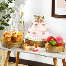 3 Pieces White/Golden Cake Stand Set, 8/10/12 Inch Round Metal Dessert Display Stand Decorative Cake Holder Cupcake Pastry Candy Display Plate For Wedding, Party, Birthday, Event - Vàng - Xem 3