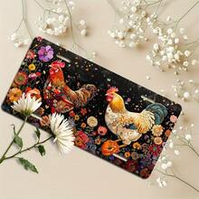 Charming Little Chicken Pattern Aluminum License Plate - Suitable For 6x12inch Models, Durable Car Front Cover Accessory - A - View 7