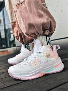 Unisex Basketball Shoes, New Autumn PU Leather Waterproof, Anti-Slip, Shock-Absorbing, Lightweight High-Top Sports Boots For Students - Pink - View 2