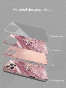 Creative & Fashionable High-End Iridescent Textured UV Printed Lucky Butterfly Design, Wear-Resistant & Dirt-Resistant Glass Phone Case, Suitable For IPhone 17 Pro Max, 17 Air, 16, 15, 14, 13, 12, 11 And Galaxy S25/S25 Edge/S24 Ultra/S23 Ultra/S22/S20/Galaxy A55/Galaxy A56/Galaxy A16 Phone Protective Cover