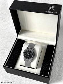 PABLO RAEZ 1pc Men's Watch Premium New Original Charming Luxury Stainless Steel Metal Mesh Bracelet Chain 50M Waterproof Simple Calendar Dial Men's Vintage Silver Watch Elegant Diamond Casual Fashion Quartz Watch Black Dial High-End Business Watch For Work/Party Decoration Men's Formal Watch Teacher Gift Time Father Or Male Friend Birthday Graduation Wedding Gift - one-size - View 13