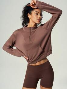 UONNOU 1 pezzo Felpa casual sportiva da donna con piccolo colletto a camicia e zip semi-aperta sul davanti, con tasca frontale a tutta lunghezza, design con foro per il pollice per maggiore movimento, tessuto morbido e confortevole. Questa felpa delicata e che valorizza la figura offre una vestibilità rilassata ma snellente, perfetta per sport all'aperto, jogging, allenamenti e uscite casual quotidiane. Disponibile in stili autunnali e invernali