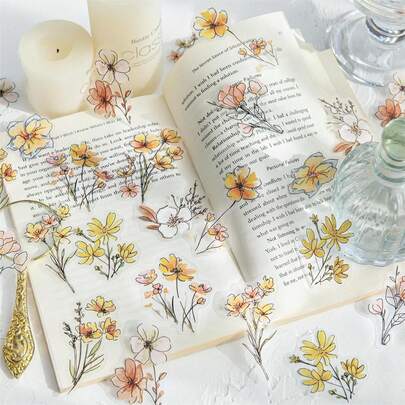 佐ラーカー コラージュ素材 花シール 半透明 PET水彩 花シール フレーク 大容量 120枚 フォイル 防水 花ステッカー DIY用接着剤 手作り ノート 日記 IC