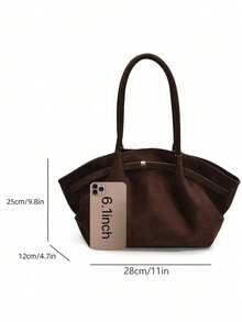 1pc Solid Color Suede Fabric Shoulder Bag For Women, Vintage Fashion Large Capacity Handbag With Dual Handles And Snap Closure, Suitable For Travel, Shopping, Dating, Women's Gift, Suitable For Teenage Girls, College Students, And Office Ladies, Great For Office, School, Work, Business, Commuting, Outdoor, Travel, Picnic, New Fall Fashion 2025 For Women - 咖啡棕 - 查看 5