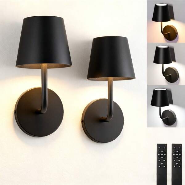 2pcs Modern Wireless LED Wall Lights, USB Rechargeable, Dimmable Remote Control Wall Sconces For Bedroom, Living Room, Indoor, Home, Staircase, Hallway, Wall Lighting Decor