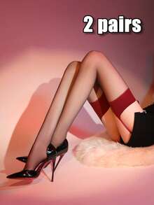 半双装性感撞色吊袜带，开裆过膝长筒袜，红黑吊袜带，舒适