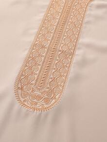 Trang phục nam truyền thống thêu hoa văn trang nhã và sang trọng, áo choàng Hồi giáo dáng rộng có túi, áo choàng Ramadan tay lỡ, áo choàng kiểu Ả Rập thêu hoa văn thường ngày, trang phục cầu nguyện Kandura truyền thống dành cho nam giới, trang phục lễ hội trang nhã. - Màu Khaki - Xem 5