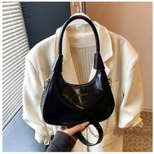 Nuevo Bolso Bandolera Con Cadena Versátil Bolso Media Luna - Negro - Ver 3