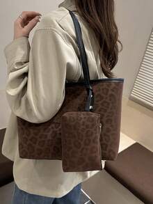 2pcs Minimalist Fashion Faux Crocodile Leather Tote Bag Set, Color Block Buckle Decor, Large Capacity Versatile, Crossbody Bag, Coin Purse, Suitable For Commuting, Shopping, All Season, Practical Minimalist Style Women's Choice - Multicolor - View 9