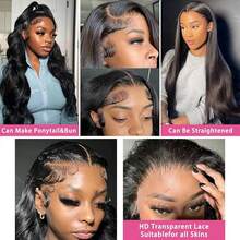 14 Inch 200% Density Body Wave 13x4 13x6 Lace Frontal Wig Deep Water Wave Glueless Bob Wigs Human Blended Hair With Fiber Transparent Natural Black Color Wigs Pre Plucked With Baby Hair 28 Inch Long - 自然色&黑色系 - 查看 4