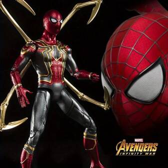  1 st Marvel Avengers Infinity Saga Spider-Man samlarfigur - Mycket detaljerad PVC-actionfigur med röd och svart webbdesign, guldfärgad kant och webbskjutare - Bildekor, solfjäderfigur, samlarobjekt, julklapp, superhjälteprydnad