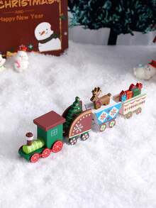 1 件木制平顶 4 节微型圣诞火车装饰、节日派对和桌面装饰（礼品盒包装）、圣诞节