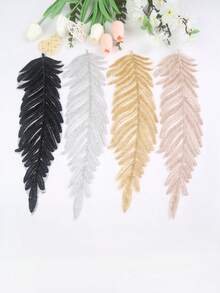 1pc/Pack, 4 Color Options, New Leaf Shaped Mesh Lace Embroidered Beaded Applique Patch, Handmade, Suitable For Apparel Accessories, DIY Wedding Dress Decor, Length: 40cm/15.7in