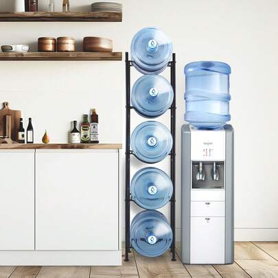 5 Tiers Water Jug Holder, 5 Gallon Water Bottle Holder, Single Row Water Bottle Rack For 5 Bottles, Heavy Duty Water Jug Rack For Kitchen, Office, Living Room, Black