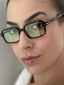 1pc Retro Classic Small Frame Rectangular Personalized Minimalist High-End Fashion Glasses, Unisex For Daily, Festival, Party, Street Photography, Fashion Show - Multicolor - View 3