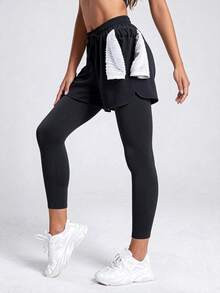 Women's High-Waisted Yoga Pants Double Layer Workout Leggings - Comfortable Stretchy Gym Running Sports Trousers