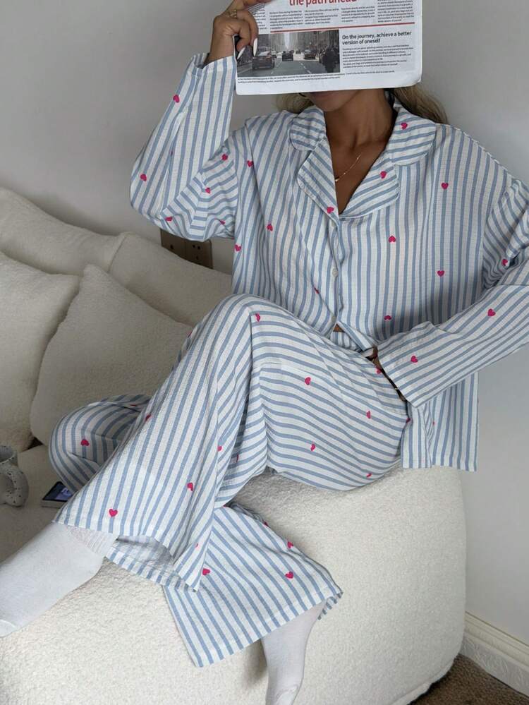 2 pezzi Set pigiama donna, composto da top manica lunga morbido e comodo e pantaloni lunghi, abbigliamento casual e carino per la casa, adatto per autunno e inverno - Blu - Visualizzare 5