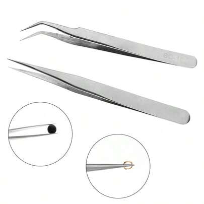 1 Box 155mm Stainless Steel Tweezers With Case, Pointed & Round Tip Tweezers, Beading Assist Tool, Multi-Size Steel Tweezers, DIY Handcraft Operation Tool