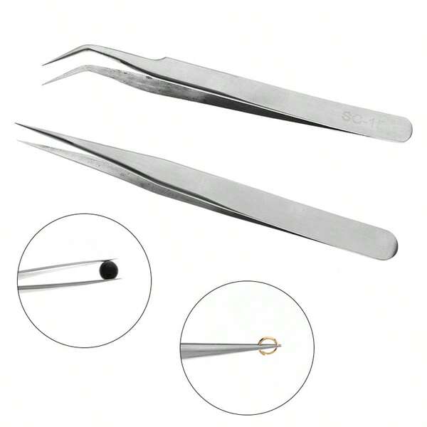 1 Box 155mm Stainless Steel Tweezers With Case, Pointed & Round Tip Tweezers, Beading Assist Tool, Multi-Size Steel Tweezers, DIY Handcraft Operation Tool