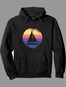 Men'S Vintage Nautical Sailboat Graphic Hooded Sweatshirt - Retro Maritime Pullover Hoodie With Sunset Sail Design, Long Sleeve Casual Sweater For Boating Enthusiasts & Sailor Gifts, Digital Print Durable Fabric (No Chest Padding/Waistband), Sailing, Men'S Hooded/Graphic Sweater, Sweater For Men, Men'S Sweatshirt, Men Clothe,Fall Hoodies,Men's Fall Clothes,Street Wear,Halloween,Mens Hoodies,Y2k Clothes,Jesus Hoodie,Thanksgiving Day,Nightmare Before Christmas,Christmas - màu đen - Xem 1