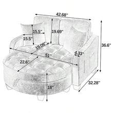 YOGLAD Modern Chaise Lounge Sofa Chair Indoor With Storage Ottoman, 2 Seater Sofa With Chaise Lounge, Irregular Armrest Loveseat Couch With Checkered Cushions And 2 Throw Pillows, Comfortable Fabric Upholstered Small Sofa For Living Room Bedroom Apartment, Easy Assembly - màu đen - Xem 2