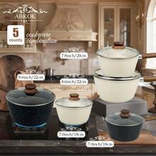 ABKOK 1pc Aluminum Non-Stick Cookware Set With Lid, Multi-Functional Soup Pot, Large Capacity Design, Non-Stick & Scratch-Resistant, Suitable For All Stove Types, Ideal Choice For Healthy Cooking