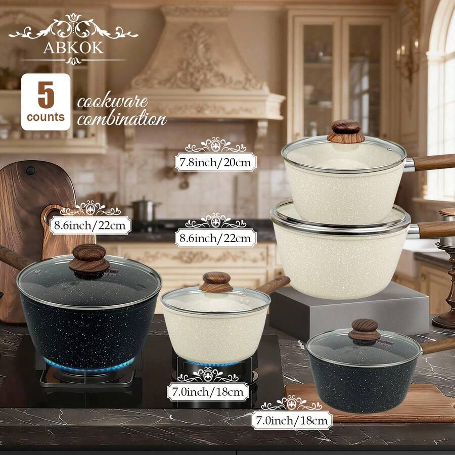 ABKOK 1pc Aluminum Non-Stick Cookware Set With Lid, Multi-Functional Soup Pot, Large Capacity Design, Non-Stick & Scratch-Resistant, Suitable For All Stove Types, Ideal Choice For Healthy Cooking