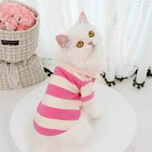 Pets, Cats, Dogs, Dog Clothes, Puppy Dog, Chihuahua Dog Clothes, Kitty Supplies, Dog Shirts, Striped Dog T-Shirts, Long Sleeve Puppy Clothes Suitable For Small To Medium Dogs And Cats, French Bulldog, Dachshund, Yorkshire Terrier Dog Fashion Apparel, Classic Breathable Cute Striped Polo Shirt, Suitable For Summer And Autumn - Pink - View 4