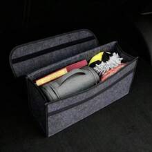 1pc Foldable Car Trunk Storage Organizer Bag, Gray Felt Material With Handle And Multiple Compartments, Portable Design For Tools, Bottles, Auto Accessories, Fits Most Vehicles - Black - View 8