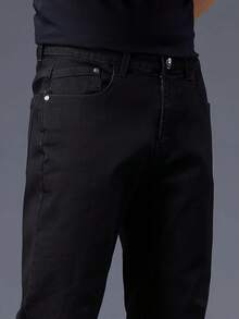 Stretch Jeans Men's Straight Leg Everyday Slim Men's Jeans Skinny Pants Denim Stretch Jeans, Cotton Products Slanted Pockets, Personality And Versatile - 黑色 - 查看 3