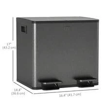 HOMCOM Dual Kitchen Garbage Bin, 2 X 4 Gallon (2 X 15 L) Trash Can With Foot Pedal, Soft-Close Garbage Can With Removable Inner Buckets, Fingerprint-Proof For Kitchen, Black - 黑色 - 查看 2