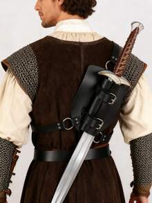 1pc Medieval PU Leather Back Sword Shoulder Sheath - Adjustable Scabbard, Renaissance Warrior Costume Accessory, Christmas & Holiday Party Cosplay Prop